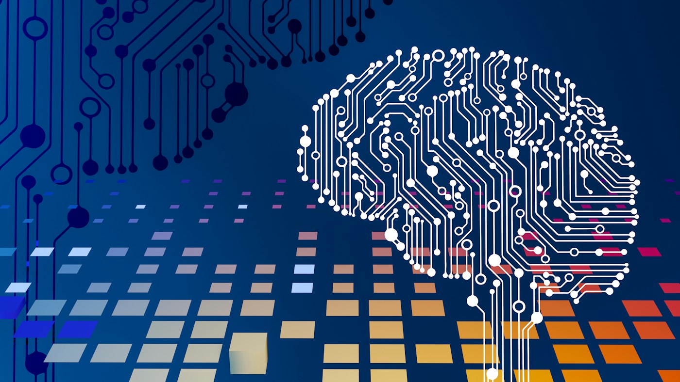 Un cerveau dessiné en circuits électroniques