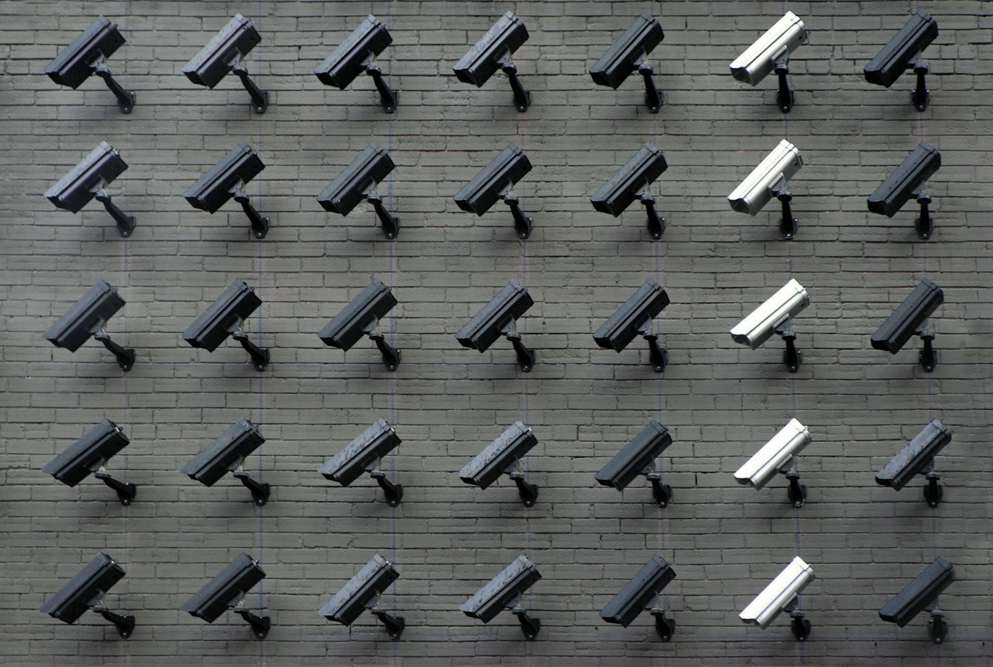 Rangées de caméras de surveillance sur un mur